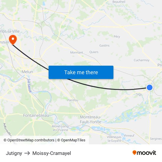 Jutigny to Moissy-Cramayel map