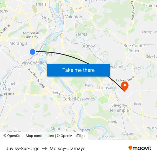 Juvisy-Sur-Orge to Moissy-Cramayel map