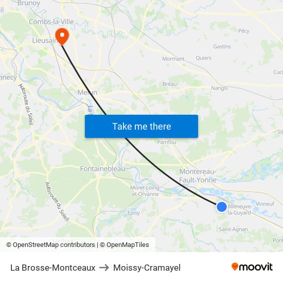 La Brosse-Montceaux to Moissy-Cramayel map