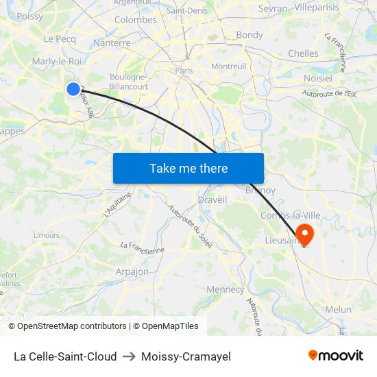 La Celle-Saint-Cloud to Moissy-Cramayel map