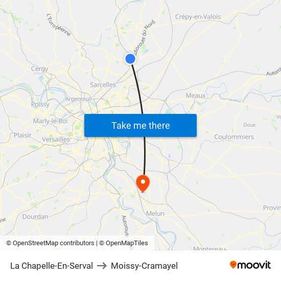 La Chapelle-En-Serval to Moissy-Cramayel map