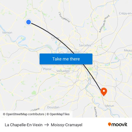 La Chapelle-En-Vexin to Moissy-Cramayel map