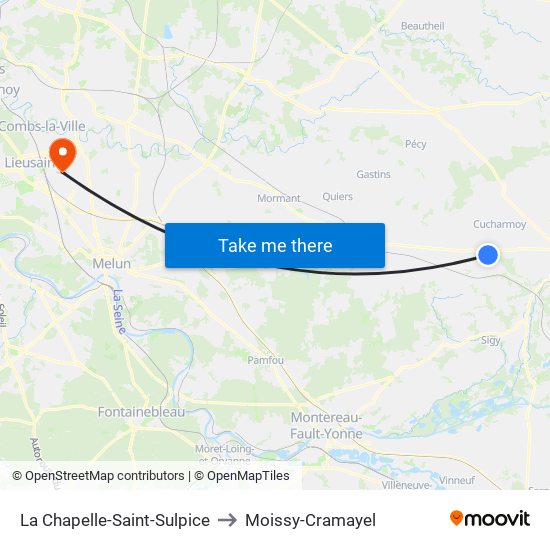 La Chapelle-Saint-Sulpice to Moissy-Cramayel map
