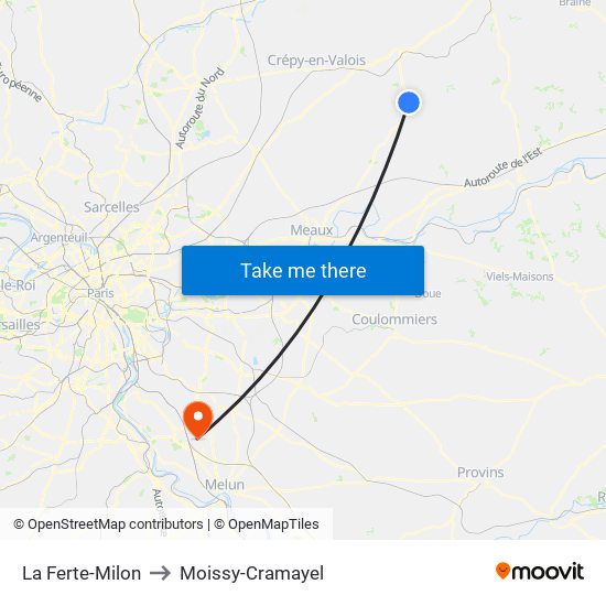 La Ferte-Milon to Moissy-Cramayel map