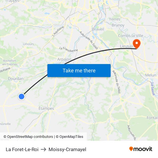 La Foret-Le-Roi to Moissy-Cramayel map