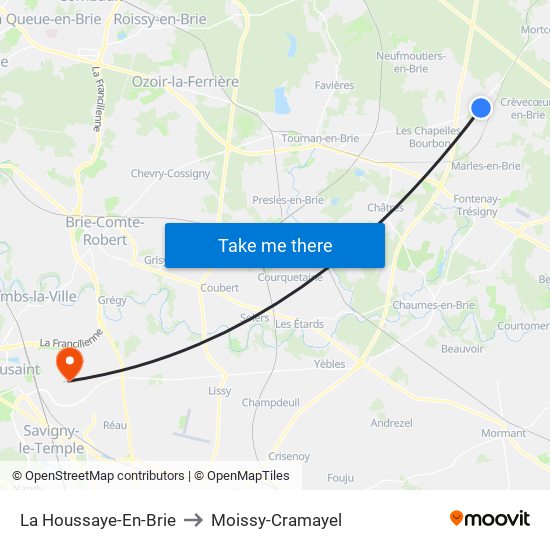 La Houssaye-En-Brie to Moissy-Cramayel map