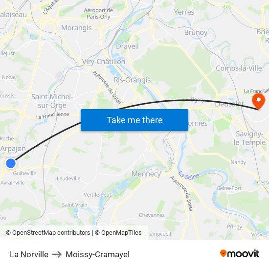 La Norville to Moissy-Cramayel map