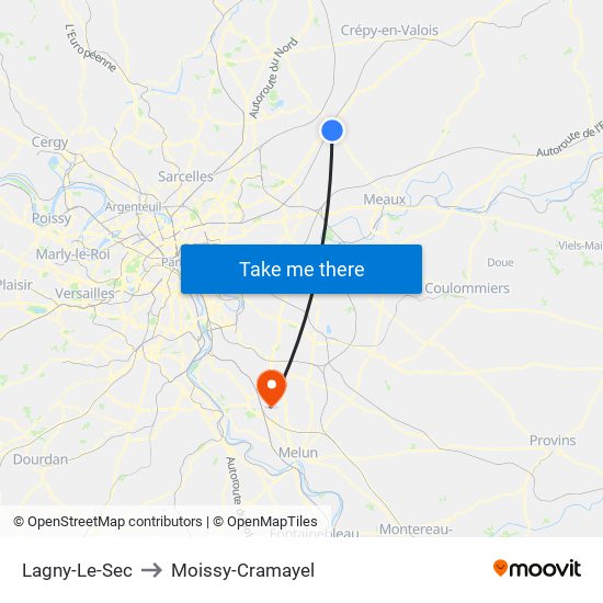 Lagny-Le-Sec to Moissy-Cramayel map