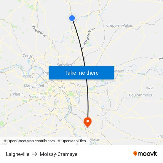 Laigneville to Moissy-Cramayel map