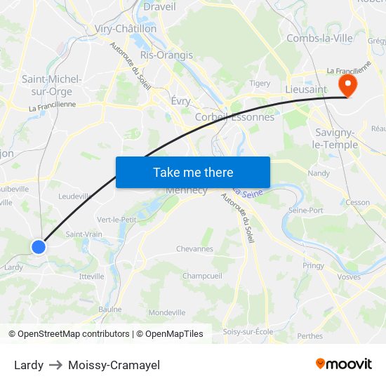 Lardy to Moissy-Cramayel map