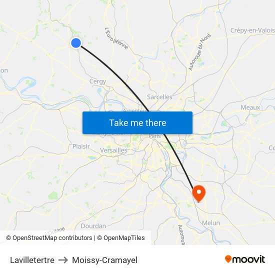 Lavilletertre to Moissy-Cramayel map