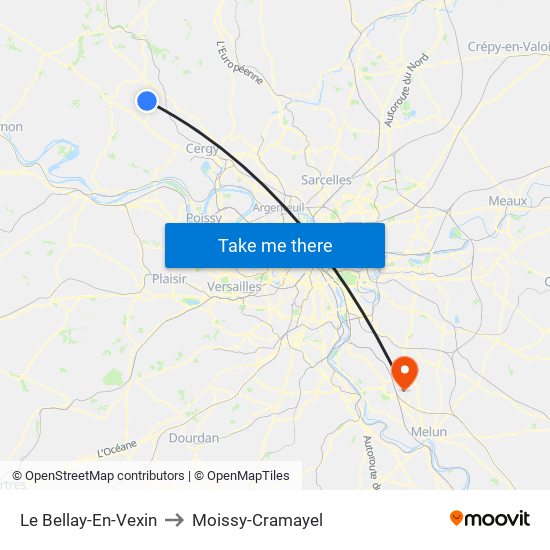 Le Bellay-En-Vexin to Moissy-Cramayel map