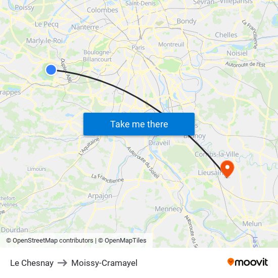 Le Chesnay to Moissy-Cramayel map