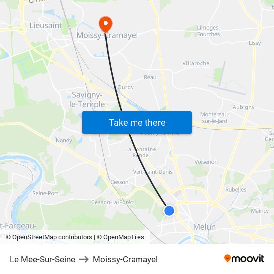 Le Mee-Sur-Seine to Moissy-Cramayel map