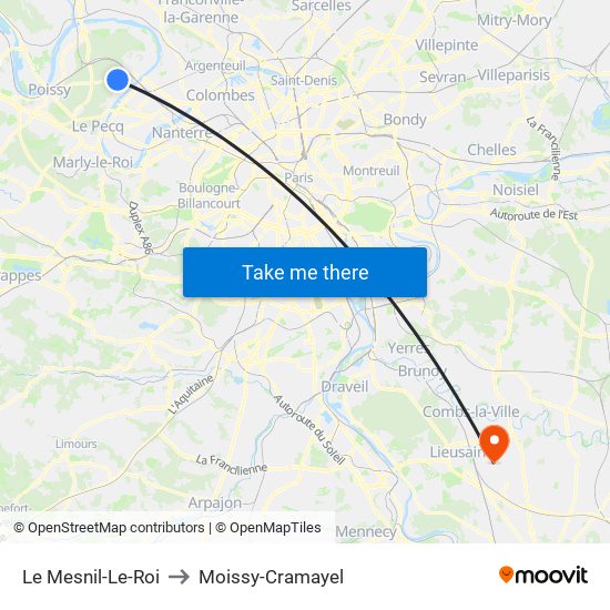 Le Mesnil-Le-Roi to Moissy-Cramayel map