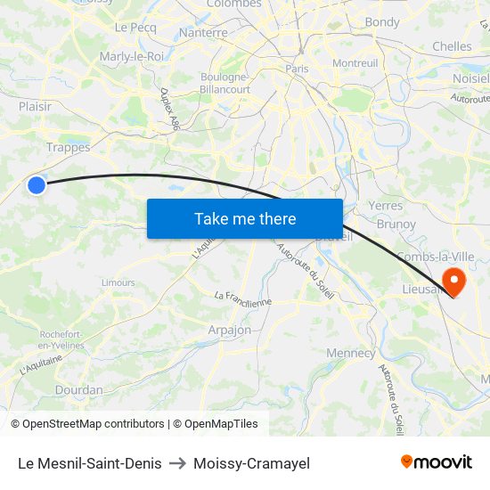 Le Mesnil-Saint-Denis to Moissy-Cramayel map