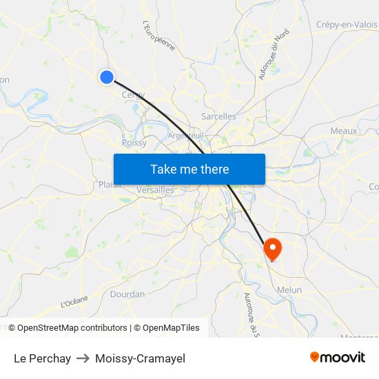 Le Perchay to Moissy-Cramayel map