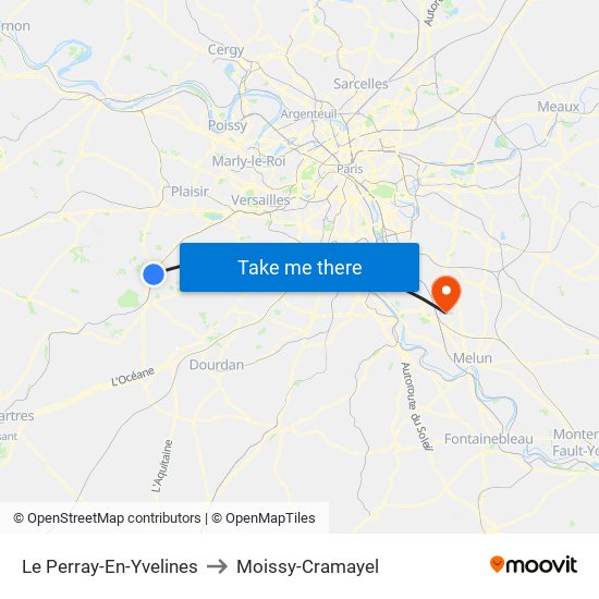 Le Perray-En-Yvelines to Moissy-Cramayel map