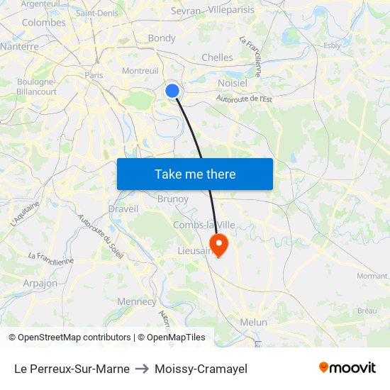 Le Perreux-Sur-Marne to Moissy-Cramayel map