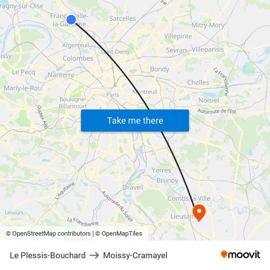 Le Plessis-Bouchard to Moissy-Cramayel map