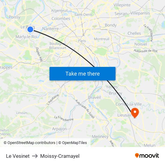 Le Vesinet to Moissy-Cramayel map