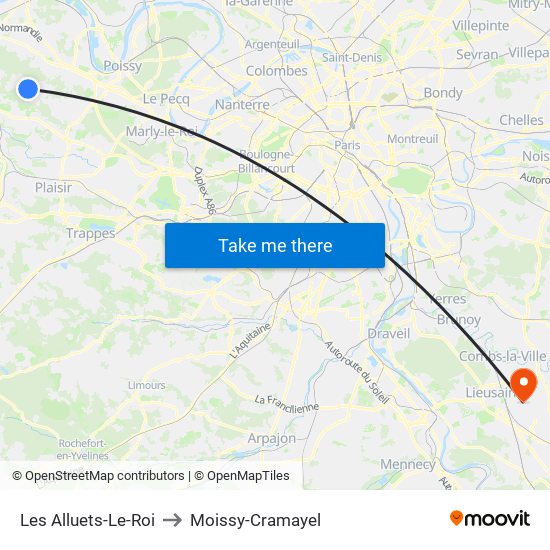 Les Alluets-Le-Roi to Moissy-Cramayel map