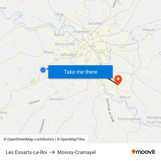 Les Essarts-Le-Roi to Moissy-Cramayel map