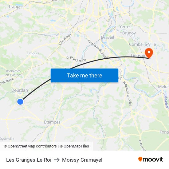 Les Granges-Le-Roi to Moissy-Cramayel map