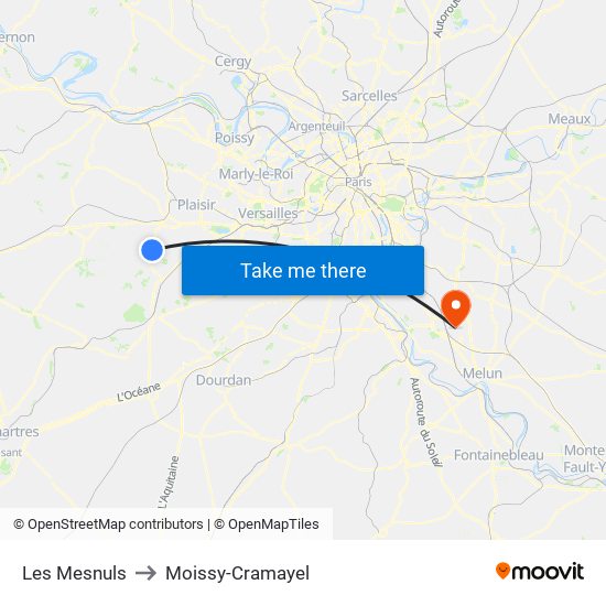 Les Mesnuls to Moissy-Cramayel map
