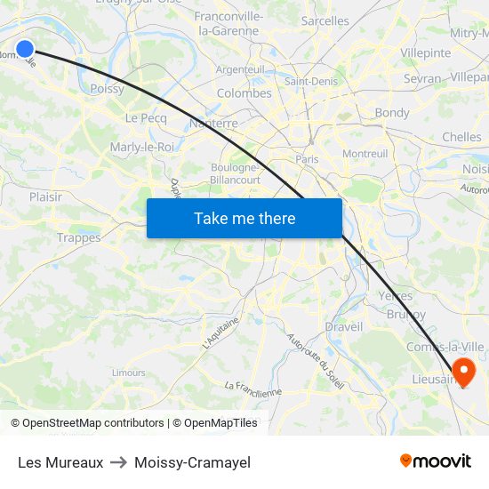 Les Mureaux to Moissy-Cramayel map