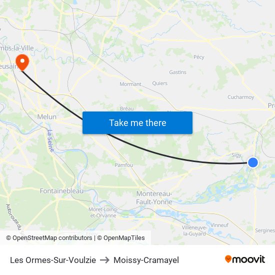 Les Ormes-Sur-Voulzie to Moissy-Cramayel map