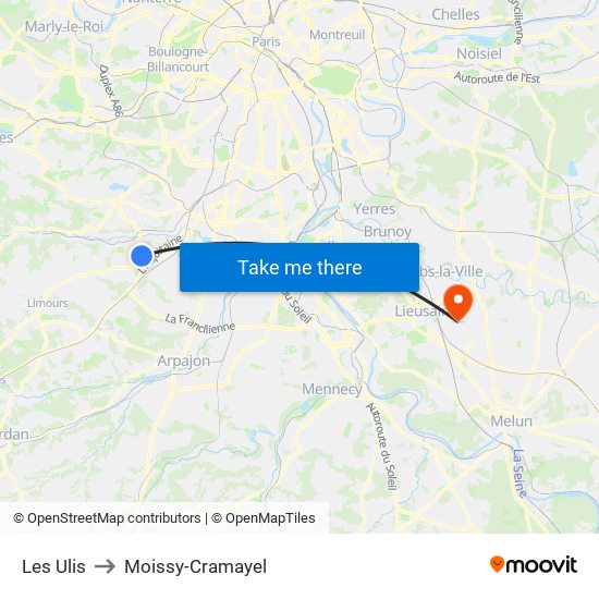 Les Ulis to Moissy-Cramayel map
