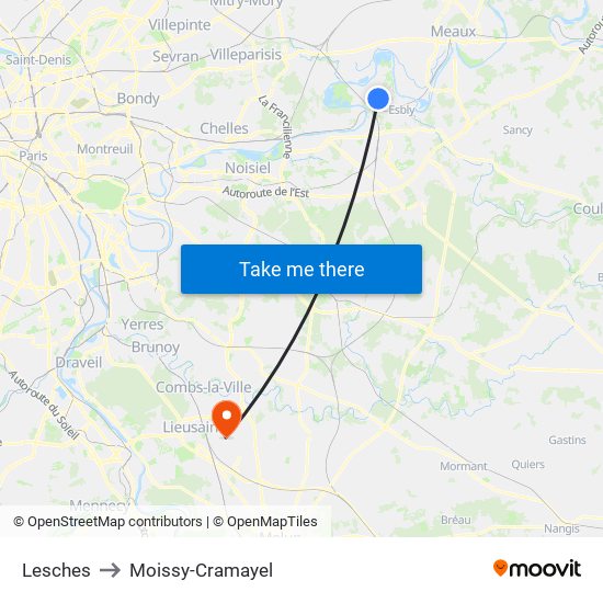 Lesches to Moissy-Cramayel map