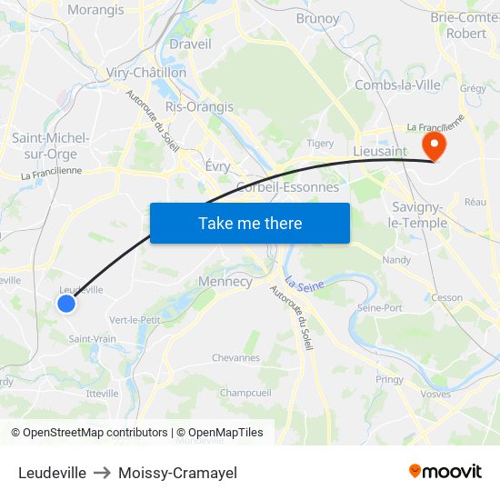 Leudeville to Moissy-Cramayel map