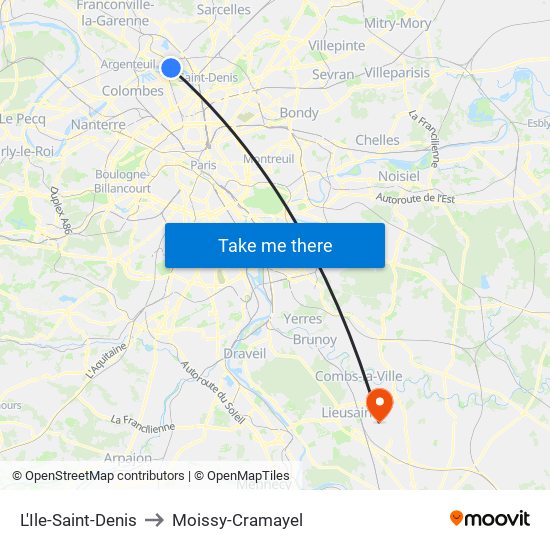 L'Ile-Saint-Denis to Moissy-Cramayel map