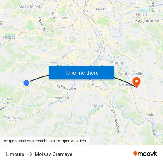 Limours to Moissy-Cramayel map