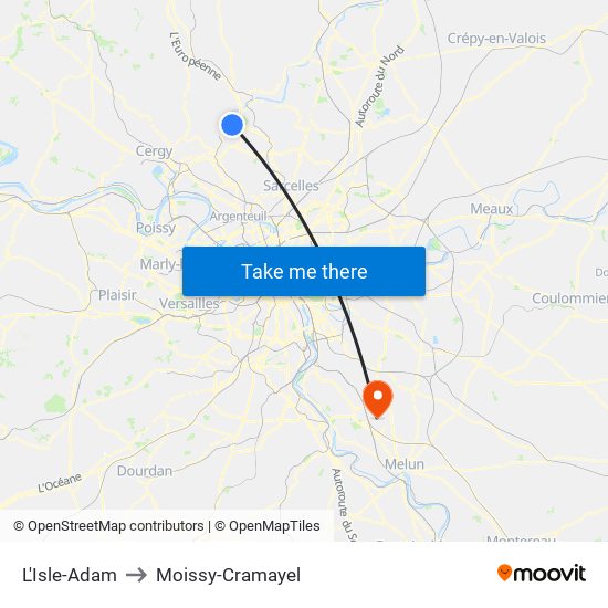 L'Isle-Adam to Moissy-Cramayel map