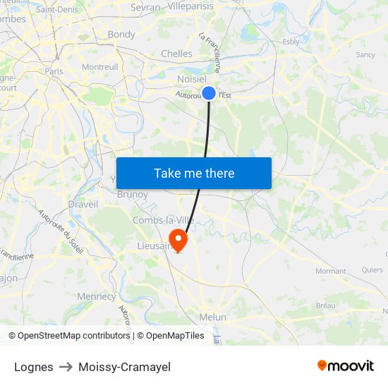 Lognes to Moissy-Cramayel map