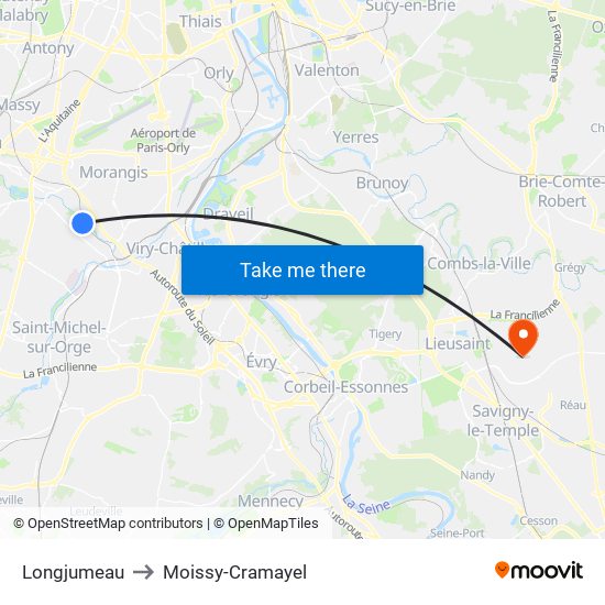 Longjumeau to Moissy-Cramayel map