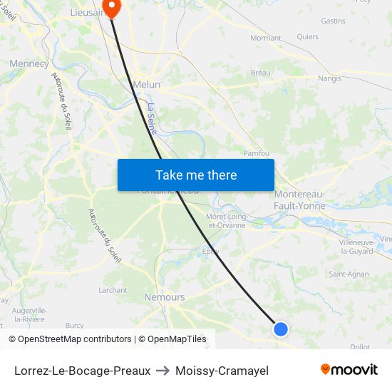 Lorrez-Le-Bocage-Preaux to Moissy-Cramayel map