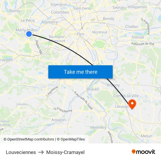 Louveciennes to Moissy-Cramayel map