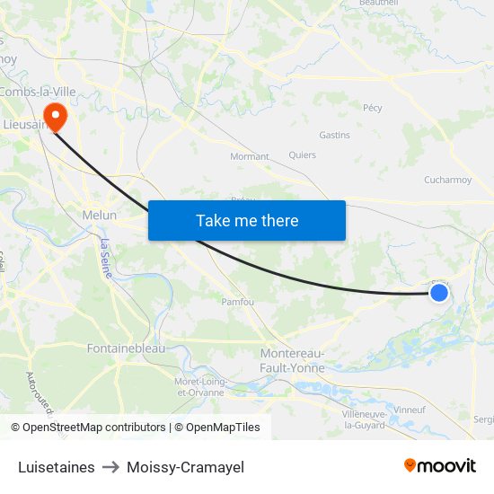 Luisetaines to Moissy-Cramayel map