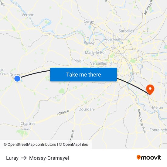 Luray to Moissy-Cramayel map