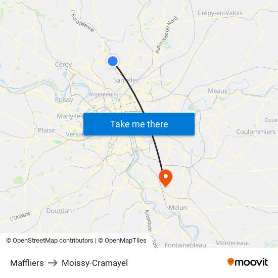 Maffliers to Moissy-Cramayel map