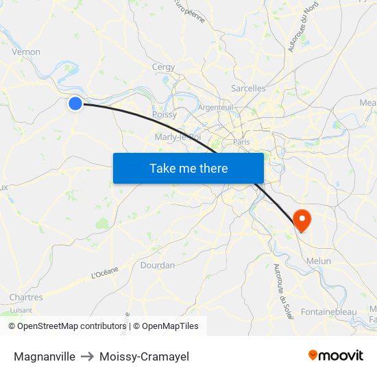 Magnanville to Moissy-Cramayel map