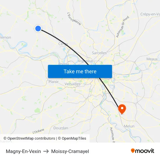 Magny-En-Vexin to Moissy-Cramayel map
