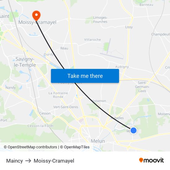 Maincy to Moissy-Cramayel map