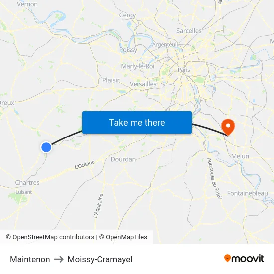 Maintenon to Moissy-Cramayel map