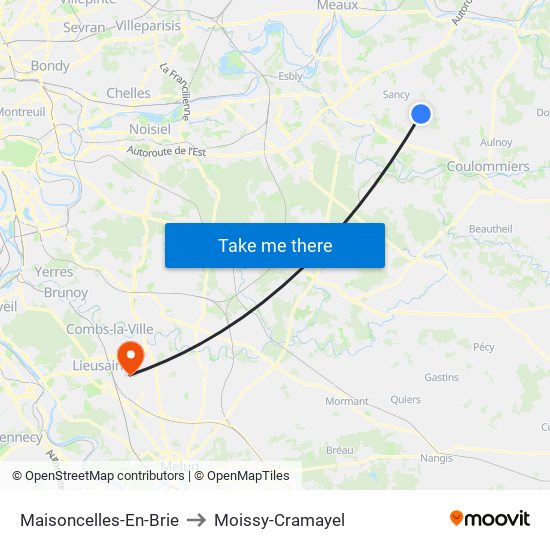 Maisoncelles-En-Brie to Moissy-Cramayel map