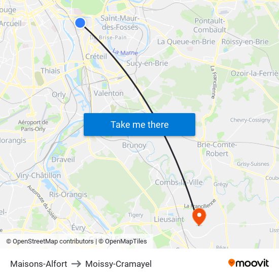 Maisons-Alfort to Moissy-Cramayel map